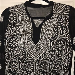 Ethnic White & Black Boho Tunic